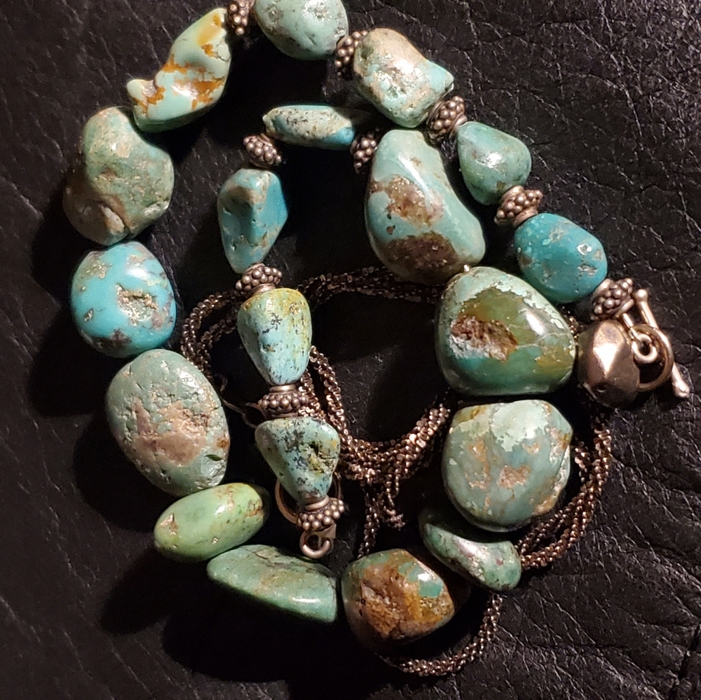 Vintage Turquoise Necklace Sterling Silver 22" Natural Stones
